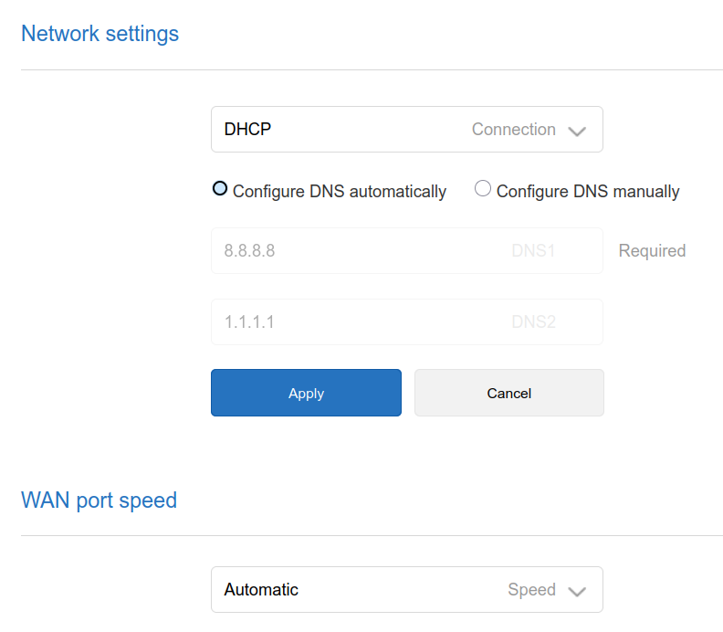 Network settings: DHCP